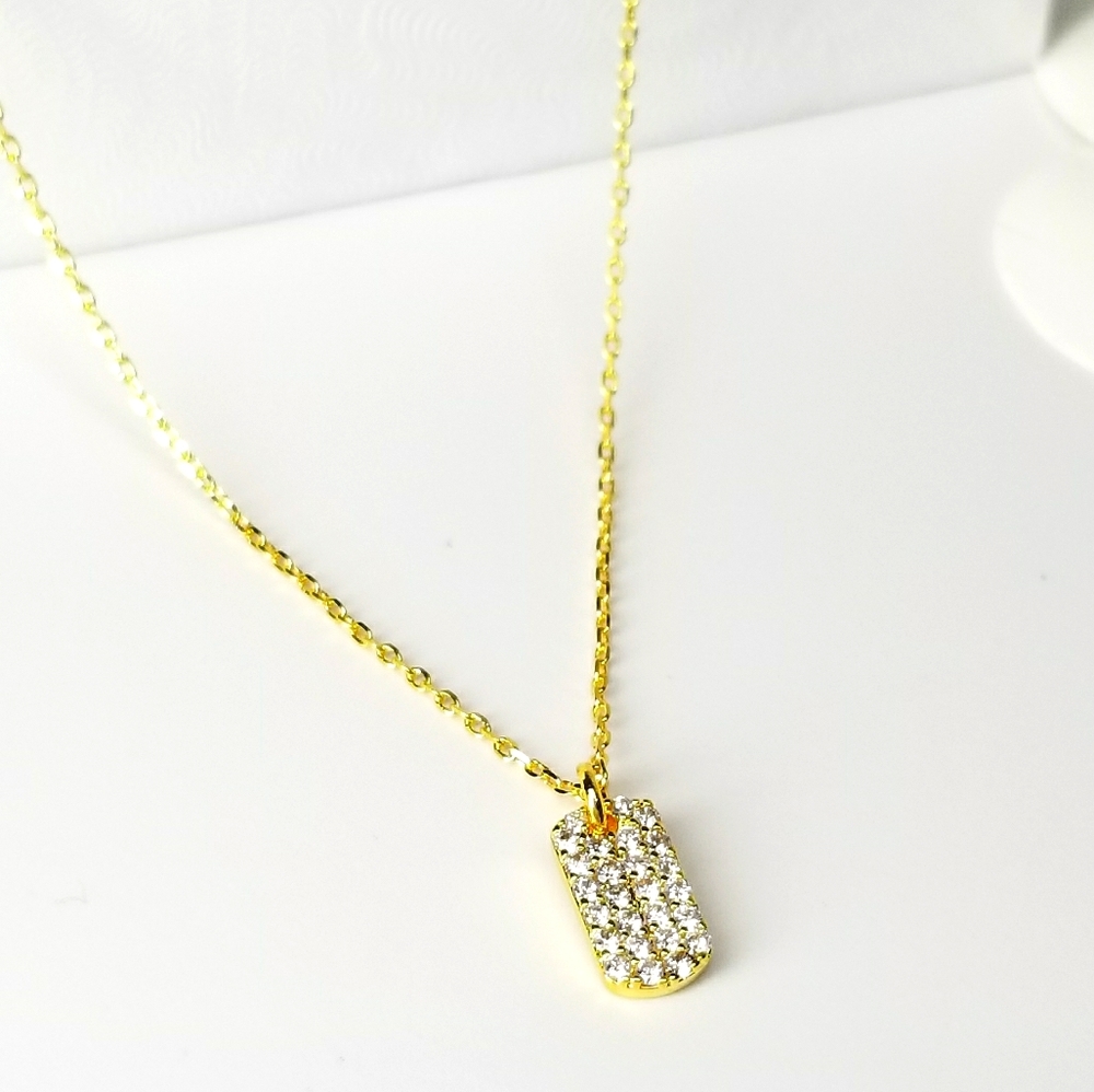 NWT Ultrachic Dainty Dog Tag Pave CZ Necklace - Picture 1 of 10